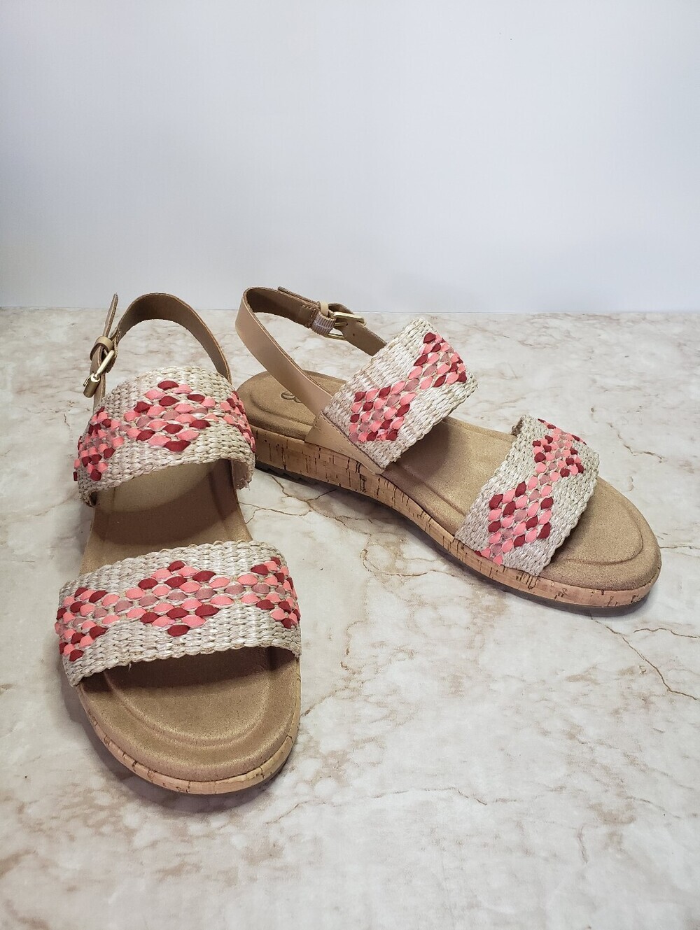 Earth Woven Coral Accent Strappy Sandals - Women's Size 8.5